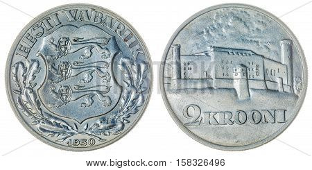2 Krooni 1930 Coin Isolated On White Background, Estonia
