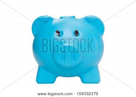 Blue piggy bank isolated on white background