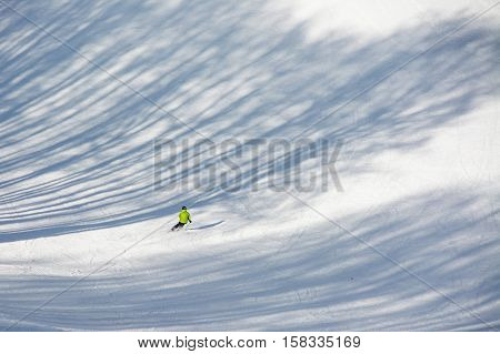 TERMINILLO ITALY - JANUARY 02 2015: Skier on the of Ski resort Terminillo mountains Apennines central Italy. This is the most important ski resort of the Lazio.