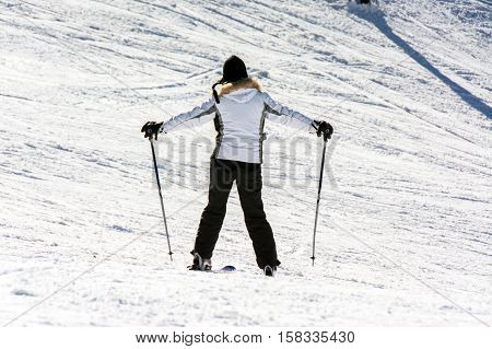 TERMINILLO ITALY - JANUARY 02 2015: Skiers on the of Ski resort Terminillo mountains Apennines central Italy. This is the most important ski resort of the Lazio.