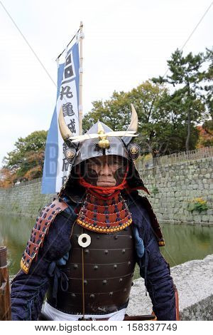 KAGAWA, JAPAN - NOVEMBER 20: Katana sword fighters at Marugame Iai Festival, event dedicated to Japanese culture and tradition at Marugame-castle on November 20, 2016 in Japan.