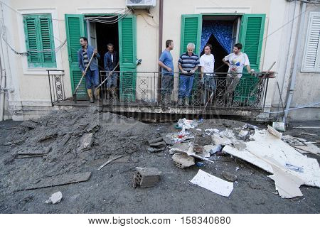 Scaletta Marina, Italy - October 3 2009. A landslide has invaded the Sicilian town causing many deaths. The collapse of a mountain caused hundreds of tons of earth and rock fell on buildings and cars.