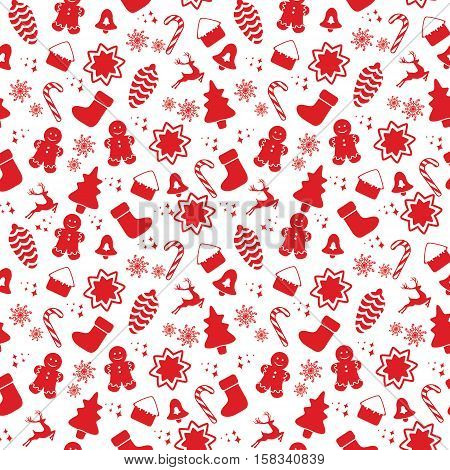 Seamless pattern with Christmas elements isolated on a white background. Vector illustration.
