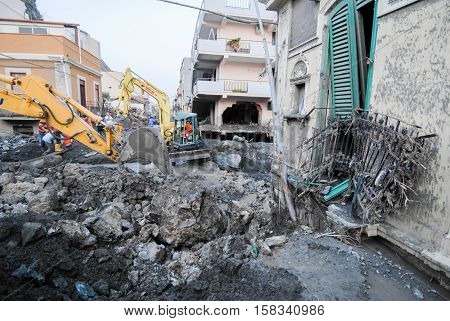Scaletta Marina, Italy - October 3 2009. A landslide has invaded the Sicilian town causing many deaths. The collapse of a mountain caused hundreds of tons of earth and rock fell on buildings and cars.