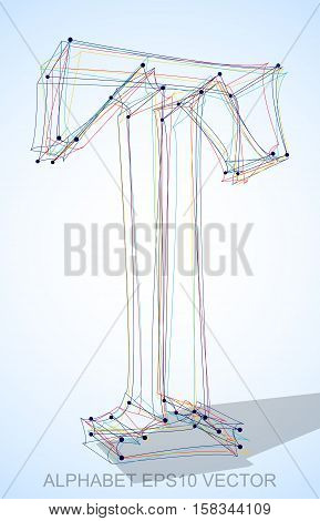 Abstract illustration of a Multicolor sketched uppercase letter T with Transparent Shadow. Hand drawn 3D T for your design. EPS 10 vector illustration.
