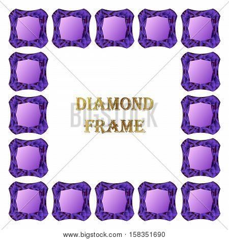 Diamonds square frame. Vector illustration jewelry. Abstract vector border on white background.