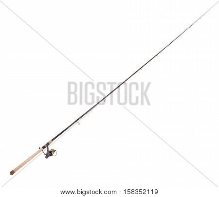 Carp feeder fishing rod in full size image (with the coil) isolated on white background with soft shadow. Clipping path