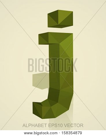 Abstract Khaki 3D polygonal lowercase letter J with reflection. Low poly alphabet collection. EPS 10 vector illustration.