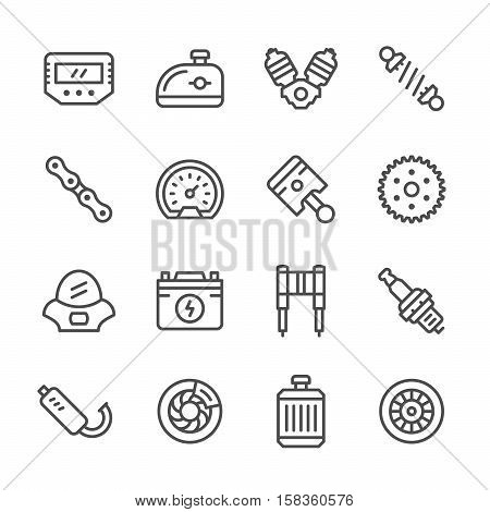 Set line icons of motorcycle parts isolated on white. Vector illustration