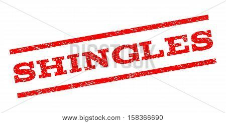 Shingles watermark stamp. Text caption between parallel lines with grunge design style. Rubber seal stamp with dust texture. Vector red color ink imprint on a white background.
