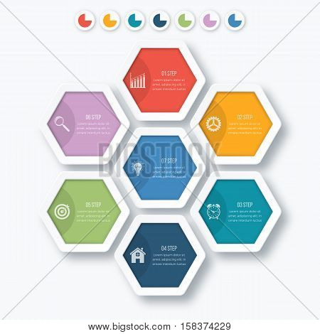 Vector illustration infographics seven hexagons. Stock vector