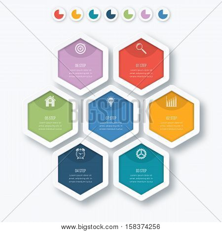 Vector illustration infographics seven hexagons. Stock vector