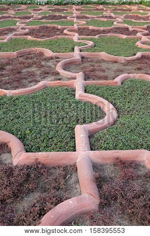 AGRA, INDIA - FEBRUARY 14 : Angoori Bagh or Garden of Grapes at Agra Fort. It's symmetrical garden near Dewan-e-Khaas. It was a private garden for Mughal ladies. Agra on February, 14, 2016.