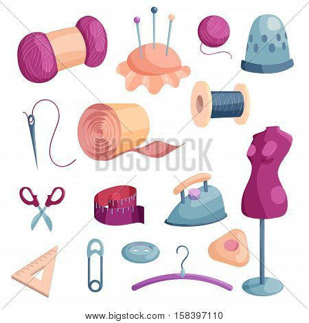 Tailor tools icons set. Cartoon illustration of 16 tailor tools vector icons for web
