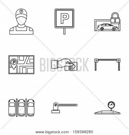 Valet parking icons set. Outline illustration of 9 valet parking vector icons for web