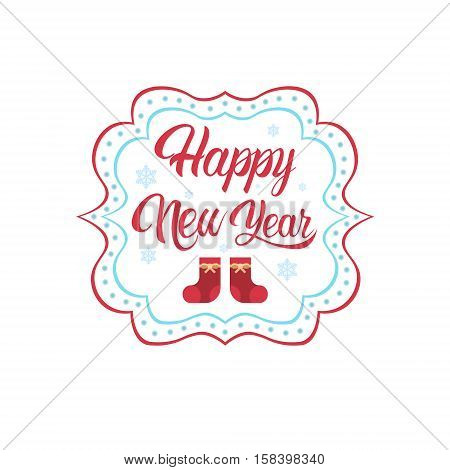 Happy New Year Merry Christmas Greeting Card Decoration Laber Web Icon Flat Vector Illustration