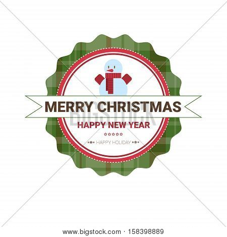 Happy New Year Merry Christmas Greeting Card Decoration Laber Web Icon Flat Vector Illustration