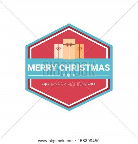 Happy New Year Merry Christmas Greeting Card Decoration Laber Web Icon Flat Vector Illustration