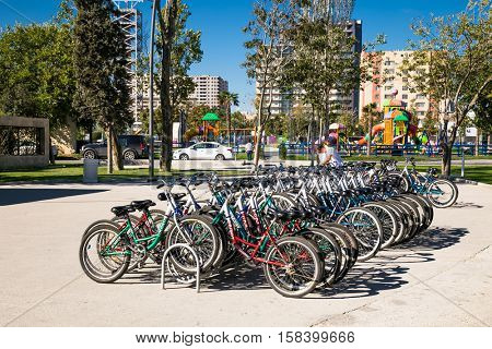 BAKU, AZERBEIJAN- OCT 3, 2016: Public bicycles at New city park in Baku on Oct 3 , 2016, Azerbeijan. 
