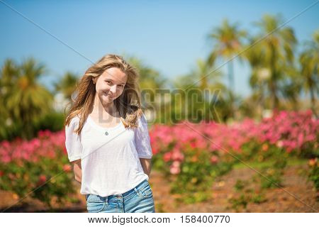 Girl Enjoying Her Vacation On A Tropical Resort