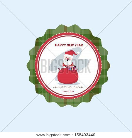 Happy New Year Merry Christmas Greeting Card Decoration Laber Web Icon Flat Vector Illustration