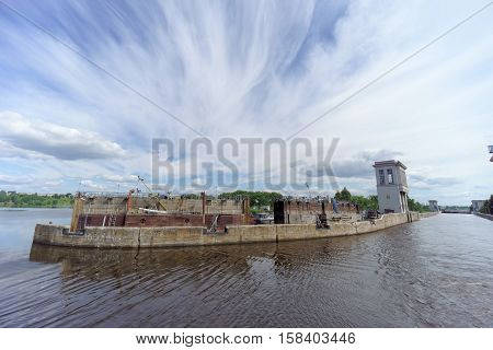 Gorodets, Russia - June 2.2016. View of the lower gateway Gorodetsky to the Volga River