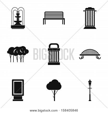 Park things icons set. Simple illustration of 9 park things vector icons for web