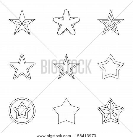Five-pointed star icons set. Outline illustration of 9 five-pointed star vector icons for web