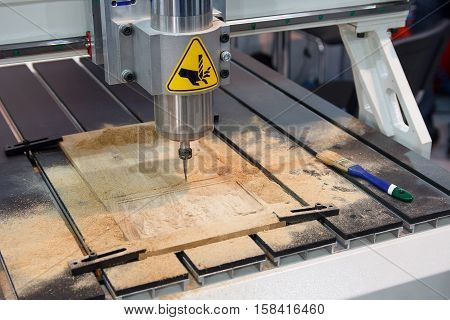 Milling machine for wood during operation. industry