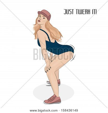 Vector tweaking young girl. Booty dance illustration . Shake butt twerking fitness. Sport woman clipart.