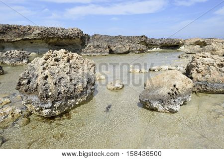 Eroded Rocky Beach at Cape Drepanon Agios Georgios Pegeia Cyprus