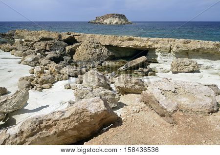 Cave in Chalk Cape Drepano & Geronisos Island Agios Georgios Cyprus