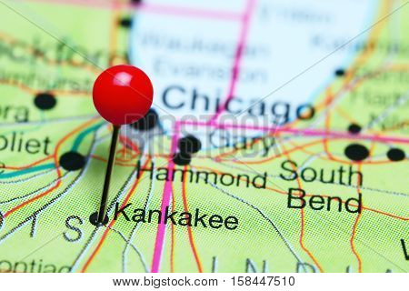 Kankakee pinned on a map of Illinois, USA