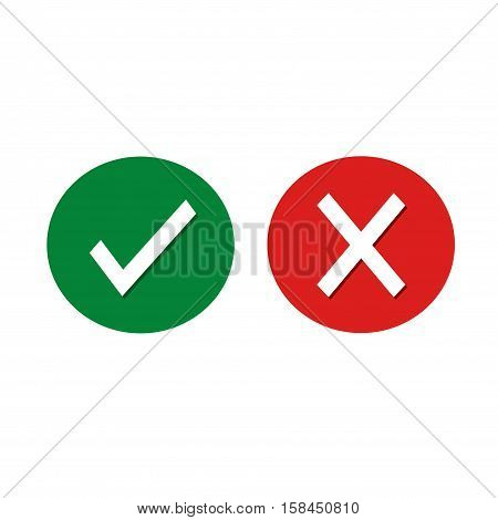Set of buttons check mark and close mark with shadow icon.