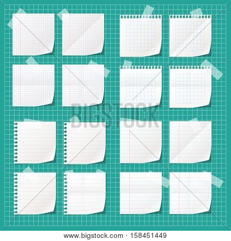 Set of white notes fixed with tape.
