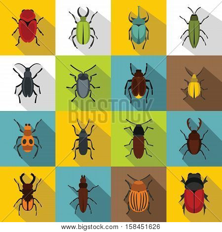 Bugs icons set. Flat illustration of 16 bugs vector icons for web