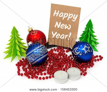 set of festive objects to decorate the rooms, the concept of home comfort, isolated on white background, happy new year