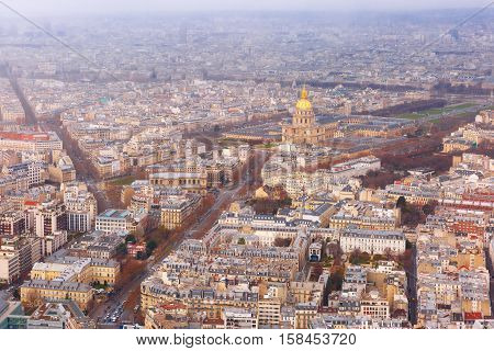 View of Paris with Les Invalides from the Maine-Montparnasse Tower, France
