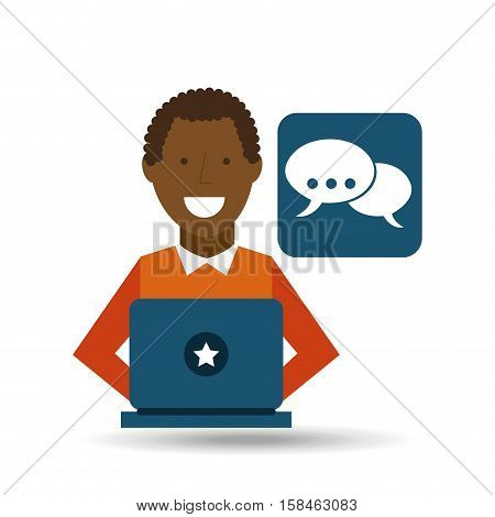 man afroamerican using laptop bubble speech media icon vector illustration eps 10