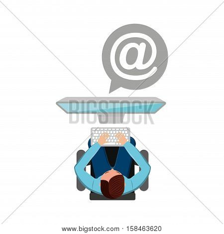 man working computer mail media design vector illustration eps 10