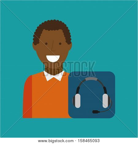 man afroamerican using laptop heatset media icon vector illustration eps 10