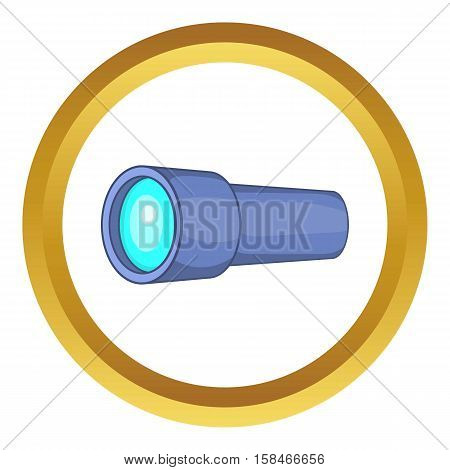 Monocular vector icon in golden circle, cartoon style isolated on white background