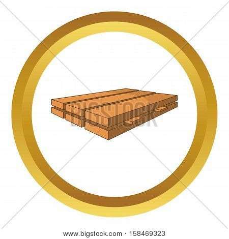 Wood boards vector icon in golden circle, cartoon style isolated on white background