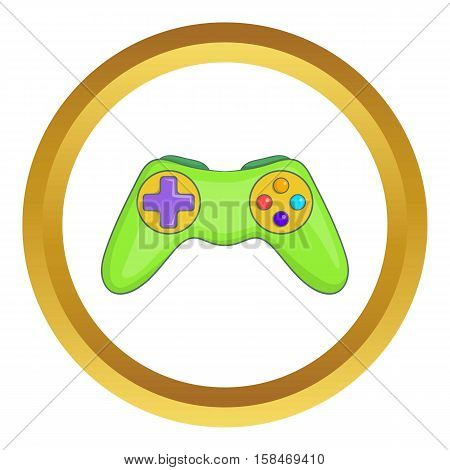 Game controller vector icon in golden circle, cartoon style isolated on white background