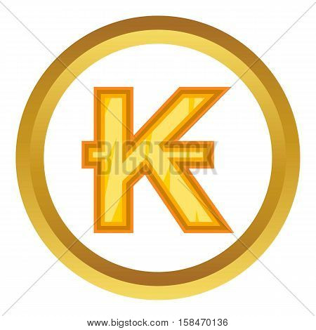 Lao kip vector icon in golden circle, cartoon style isolated on white background
