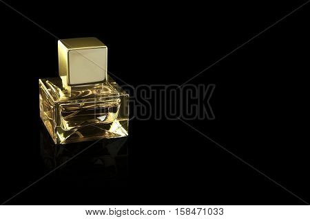 close-up perfume bottle isolated on black background
