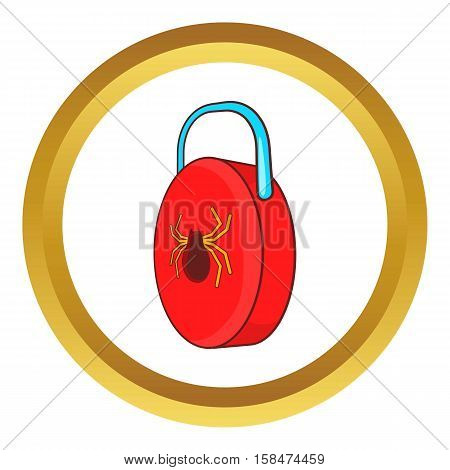 Virus protection sign vector icon in golden circle, cartoon style isolated on white background