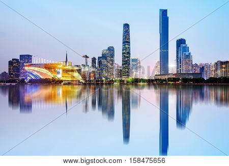 Modern urban night view Pearl River New City Guangzhou China
