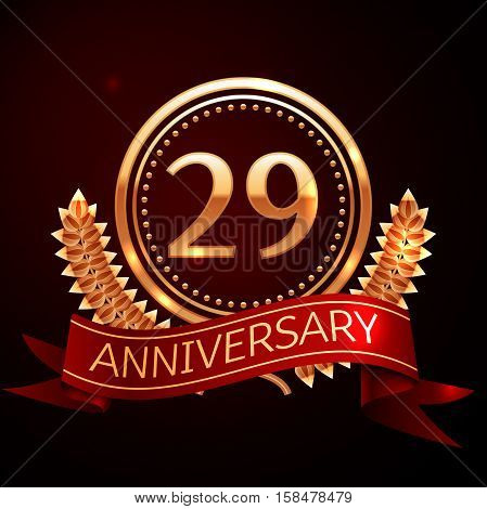 Twenty nine years anniversary celebration with golden ring and ribbon.