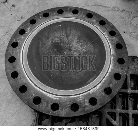 Steel welding fittings. Steel flanges isolated on white background
